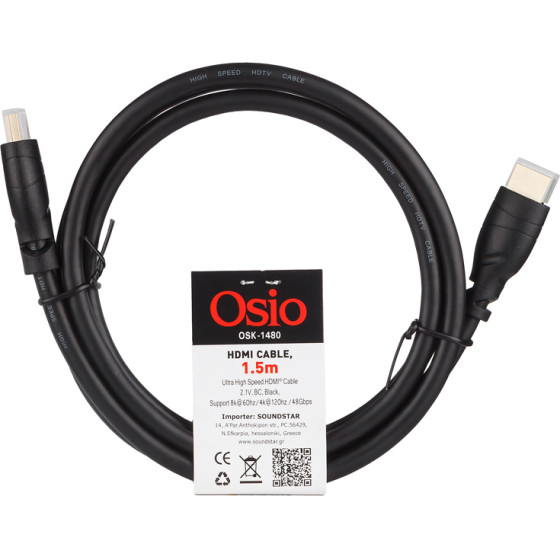 Osio ������� Hdmi Ultra High Speed 2.1, 4K/8K, 48 Gbps �� Ethernet �������� �� �������� 1.5m - (OSK-1480)