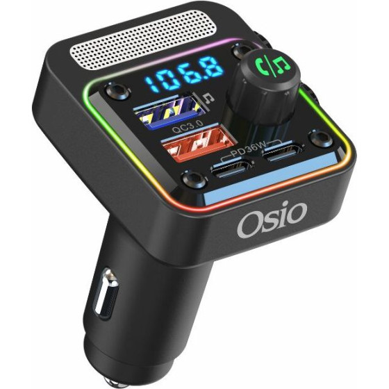 Osio ����� Fm Transmitter ��� ��������� ����������� �� Bluetooth, Usb Type-A, 2 Type-C, LED, Handsfree ��� ���� ������ U - 54W - (OFT-4260BT)