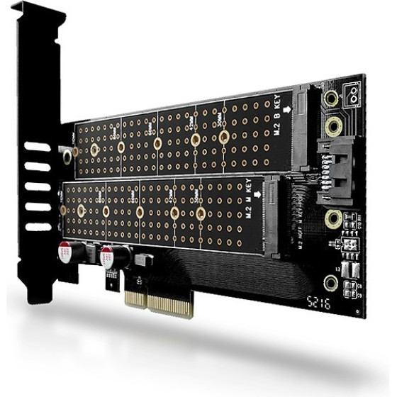 Axagon PCEM2-D PCI-E 3.0 4X - Dual M.2 Ssd (Nvme + SATA), Dual VOLTAGE, Up To 110MM SSD