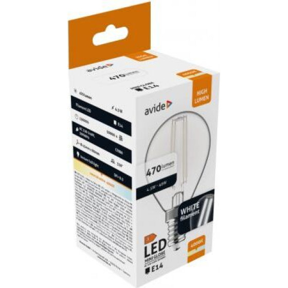 Avide Led White Filament Mini Globe 4.5W E14 Nw 4000K