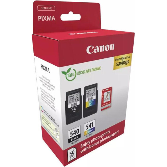 Canon ������ Inkjet Pg 540 & Cl 541 Black & Colour + Photo Paper 50sh Carton Pack - (5225B013)