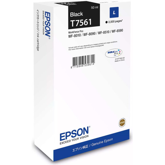 Ink Epson Durabrite Black Size L 50ml 2.5K Pgs - (C13T75614N)