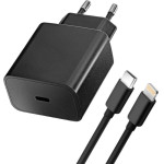 Blue Star Travel Charger Pd 3A QC4.0 + Data Cable Lightning Black - (BS3APDLIB)