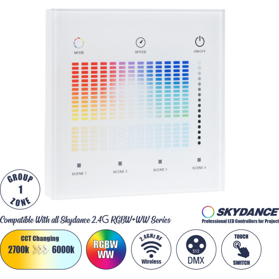 GloboStar T15-S Skydance �������� DMX512 ��������� ����������� Rf 2.4GHz 1 Group ��� ��� �� Skydance DMX512 Controller Ac 100-240V Max 0.1A - IP20 �8.5 x �8.5 x �8.5 x �3.5cm - 5 ������ ������� - (73153)