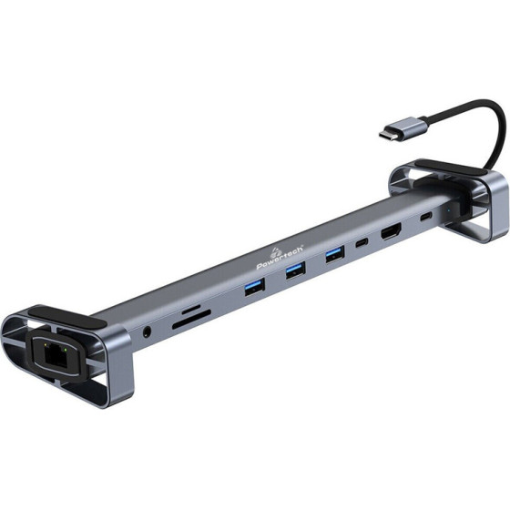 Powertech Docking Station 10 �����, ���� laptop, USB-C, ���� - (PTR-0152)