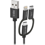 SBS Data Cable Mfi 3 �� 1 Type C / Micro Usb / Lightning 1.2m Black - (CABLEUSBIP531B)