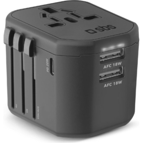 SBS Universal Travel Charger Pd Afc 1840W EU/UK/US/Aus Black - (T2USBTCPD20UNI)