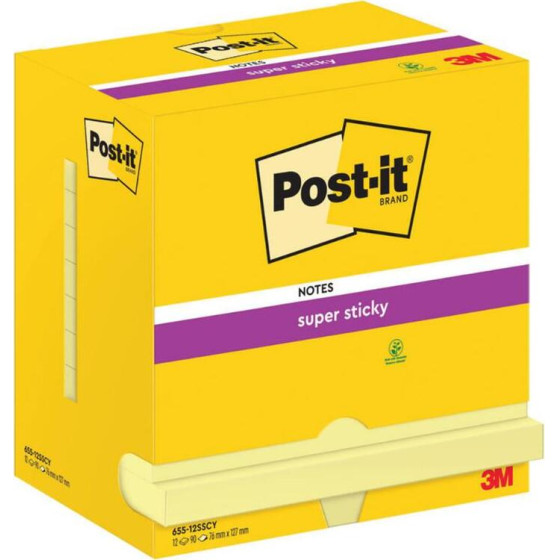 ����������� �������� 3M Post-It 76 x 127 Mm Super Sticky (�������) (90 �����) - (655-12SSCY-EU)