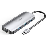 Vention Type-C To HDMI/Usb 3.0x3/RJ45/Pd 100W Docking Station 0.15M Gray Aluminum Alloy Type - (TOHHB)