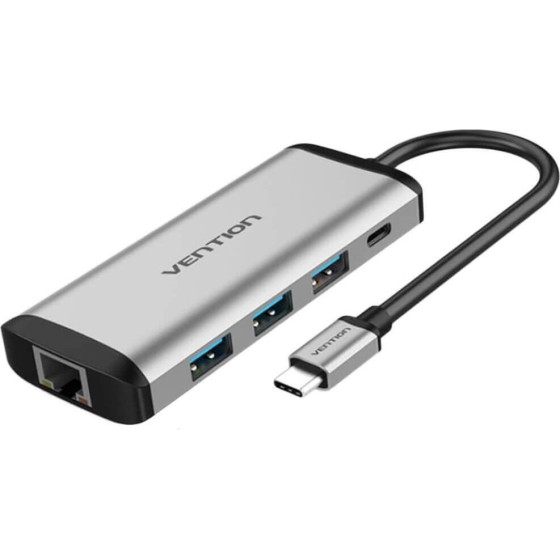 Vention Type-C To Usb 3.0x3/Gigabit Ethernet/Pd 87W Docking Station 0.15M Gray Metal Type - (TGDHB)