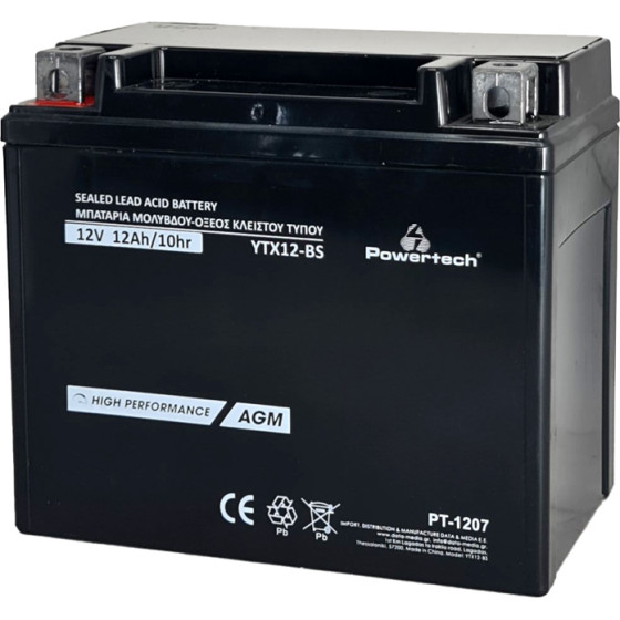 Powertech �������� �������� ������������ 12V 12Ah AGM, YTX12-Bs - (PT-1207)