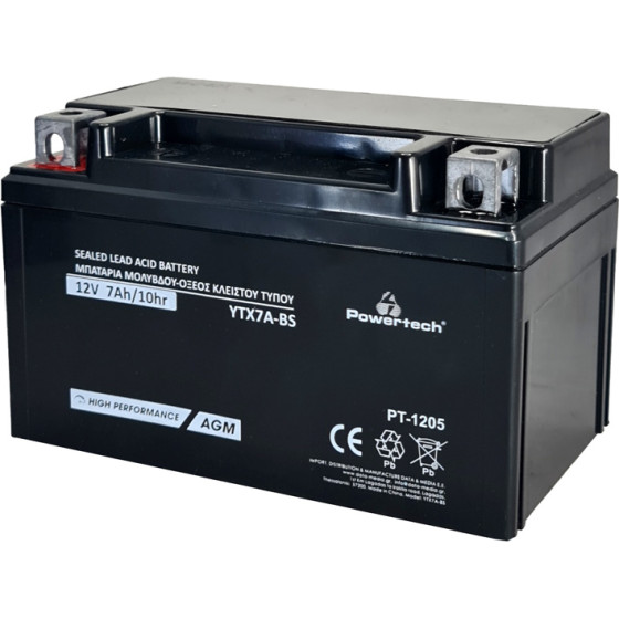 Powertech �������� �������� ������������ 12V 7Ah, AGM, YTX7A-Bs - (PT-1205)