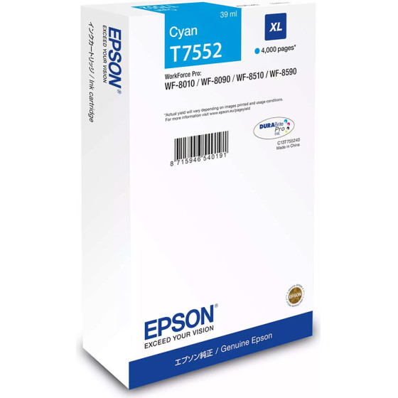 Epson Ink Durabrite Cyan Size Xl 39ml 4K Pgs - (C13T75524N)