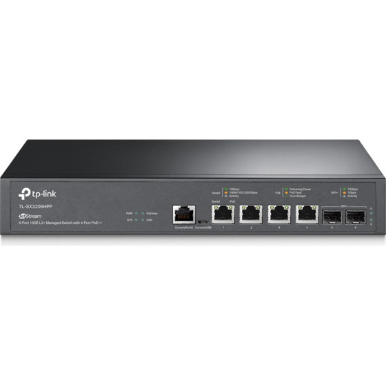 TP-Link Jetstream 4-Port 10GBase-T And 2-Port 10GE SFP+ L2+ Managed Switch With 4-Port PoE++ - (TL-SX3206HPP)