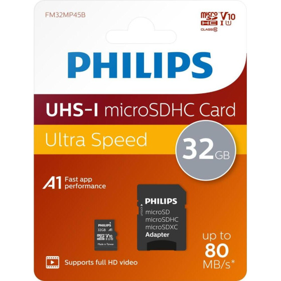 Philips Microsdhc 32GB Class 10 U1 UHS-I �� ��������� - (PHMSDA32GUHSIU1P2)