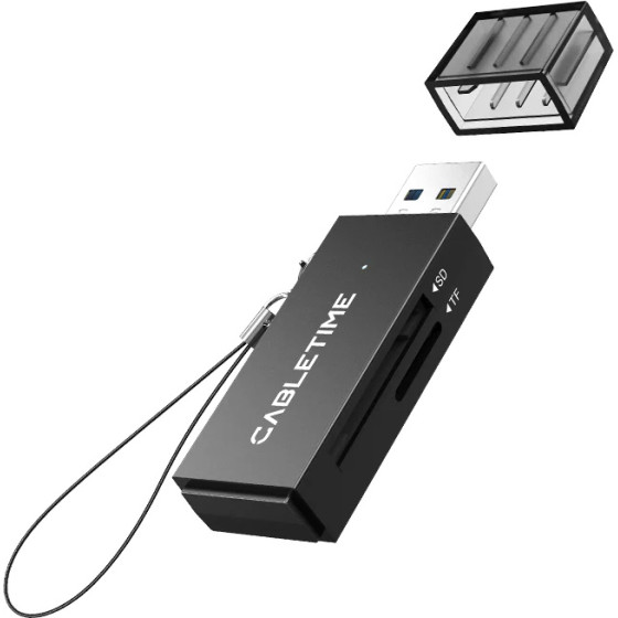 Cabletime Card Reader ��� Sd & Micro SD, USB, 5Gbps, ����� - (CT-ASD3-PB)