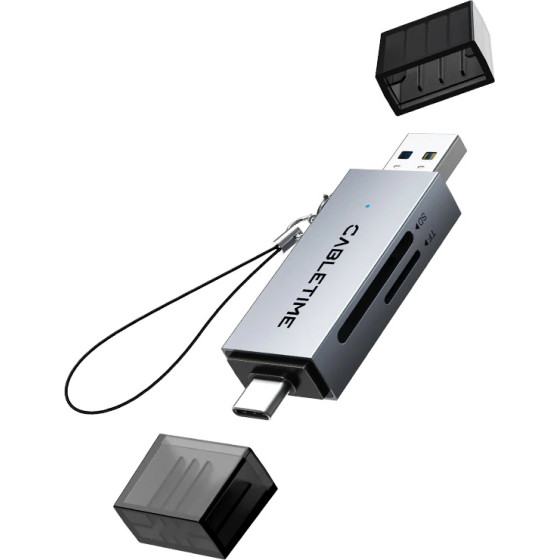 Cabletime Card Reader SD/Micro SD, USB/USB-C, 5Gbps, ���� - (CT-ACSD3-AG)