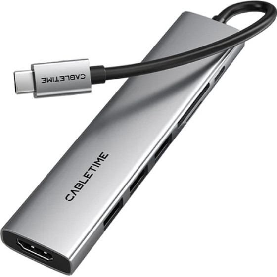 Cabletime Docking Station 7 �����, USB-C, 4K, 100W, ���� - (CT-HBP2-AG7)