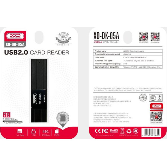 XO Usb 2.0 2-in-1 Card Reader - (DK05A)