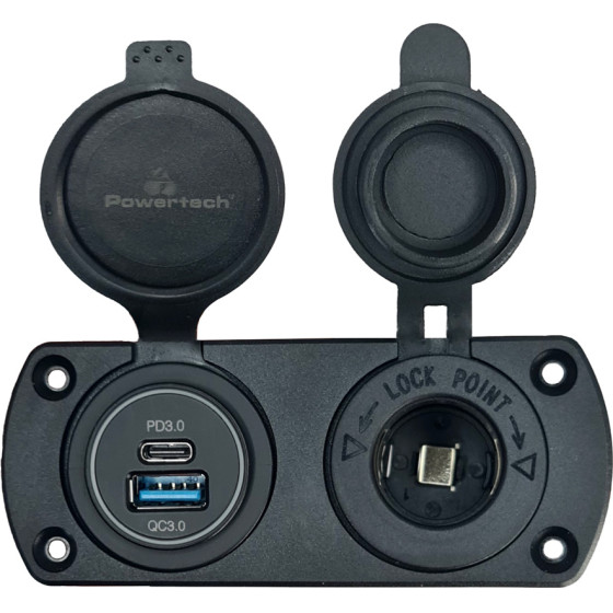 Powertech ����� 12V ��� ����� & ������� USB/USB-C �����, IP65 - (PTL-001)