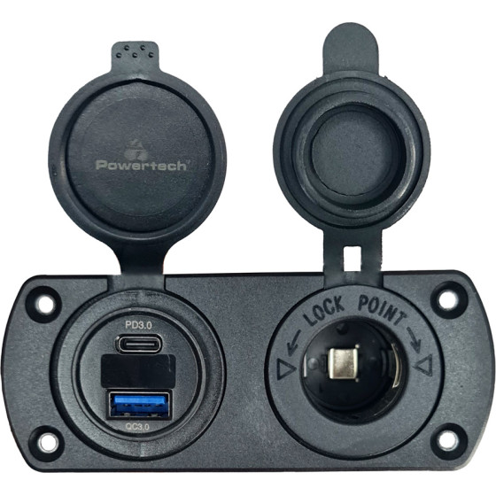 Powertech ����� 12V ��� ����� & ������� USB/USB-C, �����, IP65 - (PTL-002)