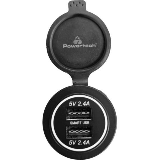 Powertech ����� Usb ��� ����� & ������� 2x USB, 24W, IP65 - (PTL-003)