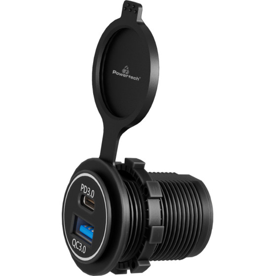 Powertech ����� Usb ��� ����� & ������� Usb & USB-C, 36W, IP65 - (PTL-004)