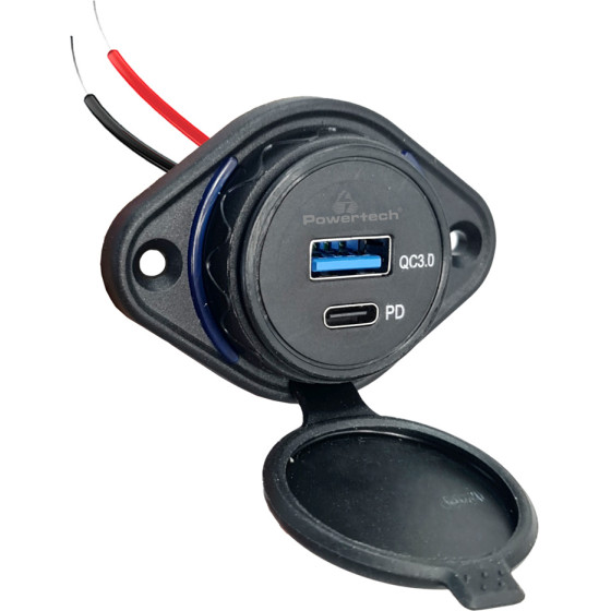 Powertech ����� Usb ��� ����� & ������� Usb & USB-C, 36W, IP65 - (PTL-007)