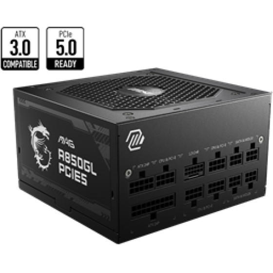 MSI Psu 850W Mag A850GL PCIE5, 80+ Gold CERTIFIED, Full Modular CABLES, Fluid Dynamic Bearing 120MM Quiet & Cool FAN, 7YW. - (306-7ZP8A36-CE0)