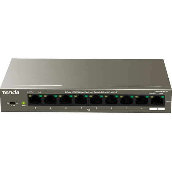 Tenda 9-Port 10/100MBps Desktop Switch With 8-Port Poe - (TEF1109P-8-63W)