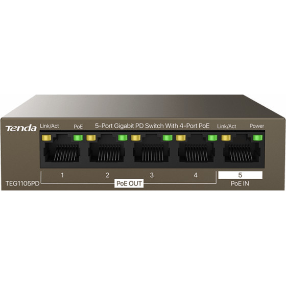 Tenda 5-Port Gigabit Pd Switch With 4-Port Poe - (TEG1105PD)