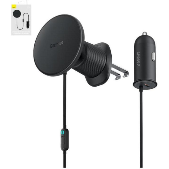 Baseus Magnetic Car Phone Holder CW01 To Ventilation Grid With Car Charger USB-C, 15W + 25W (black) - (C40141000111-00)