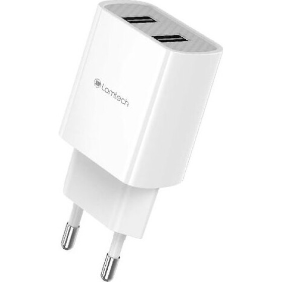 Lamtech Travel Wall Charger 2.1A With 2xUsb White - (LAM020694)