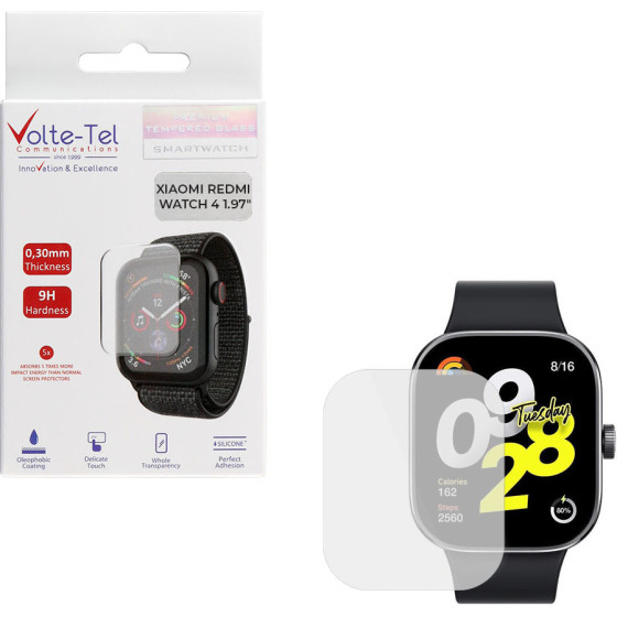 Volte-Tel Tempered Glass Xiaomi Redmi Watch 4 1.97'' 9H 0.30mm 2.5D Full Glue Full COVER