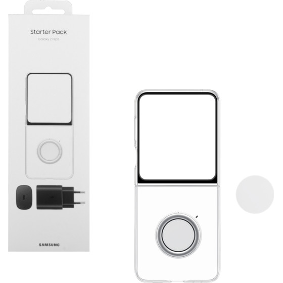 Samsung ���� Z Flip 5 5G F731 Gadget Clear Cover Transparent +TA800 Charger Pack Packing Or - (EF-XF73KKTEGWW)