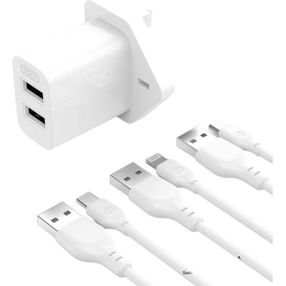 XO L109 (UK) Dual USB-A 2.4A Charger With Lightning cable