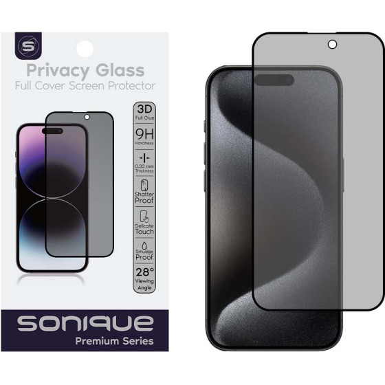 Sonique Privacy Glass Premium Series HD Full Cover 9H Apple iPhone 15 Pro ����� - ����� - iPhone 15 Pro