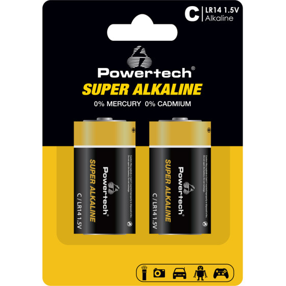 Powertech ��������� ��������� Super Alkaline LR14, 1.5V, 2��� - (PT-1216)