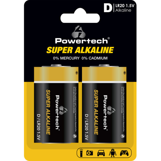 Powertech ��������� ��������� Super Alkaline LR20, 1.5V, 2��� - (PT-1217)