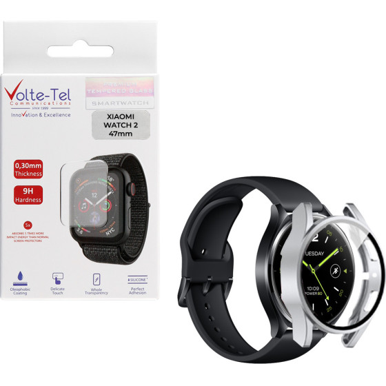 Volte-Tel Tempered Glass Xiaomi Watch 2 47mm 1.43'' 9H 0.30mm Pc Edge Cover With Key 3D Full Glue Full Cover SILVER - (5205308363979)
