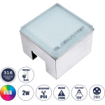 GloboStar Cybolithos ������� ��������� ���� ������� Led 2W 200lm 120� Dc 24V ��������� IP68 IK06 �10 x �10 x �8cm Rgb Dimmable - Tempered ��������� ����� & ���������� ������ - Bridgelux Chip - 3 ������ ������� - (60948)