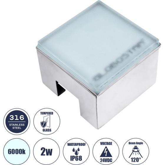 GloboStar Cybolithos ������� ��������� ���� ������� Led 2W 270lm 120� Dc 24V ��������� IP68 IK06 �10 x �10 x �8cm 6000K Dimmable - Tempered ��������� ����� & ���������� ������ - Bridgelux Chip - 3 ������ ������� - (60366)