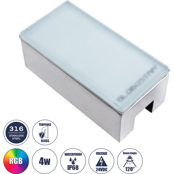 GloboStar Cybolithos ������� ��������� ���� ������� Led 4W 400lm 120� Dc 24V ��������� IP68 IK06 �20 x �10 x �8cm Rgb Dimmable - Tempered ��������� ����� & ���������� ������ - Bridgelux Chip - 3 ������ ������� - (60953)