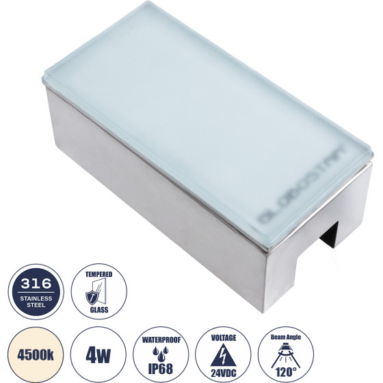 GloboStar Cybolithos ������� ��������� ���� ������� Led 4W 530lm 120� Dc 24V ��������� IP68 IK06 �20 x �10 x �8cm 4500K Dimmable - Tempered ��������� ����� & ���������� ������ - Bridgelux Chip - 3 ������ ������� - (60950)