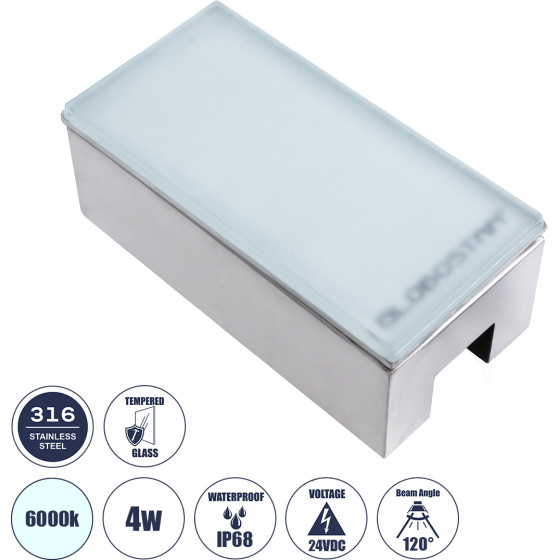 GloboStar Cybolithos ������� ��������� ���� ������� Led 4W 540lm 120� Dc 24V ��������� IP68 IK06 �20 x �10 x �8cm 6000K Dimmable - Tempered ��������� ����� & ���������� ������ - Bridgelux Chip - 3 ������ ������� - (60951)