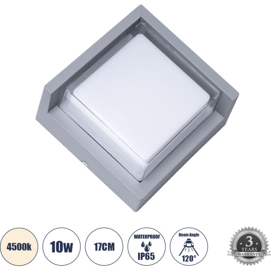 GloboStar Apex ��������� ������ ������ ����������/���������� ����� Led 10W 1050lm 120� AC175-265V ��������� IP65 - �������� ���� - ������ ����� 4500K - �17 x �17 x �9cm - ���� - Bridgelux Chip - 3 ������ ������� - (60771)