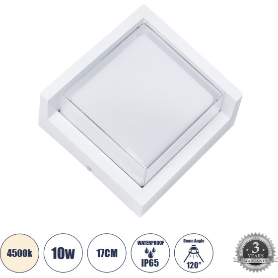GloboStar Apex ��������� ������ ������ ����������/���������� ����� Led 10W 1050lm 120� AC175-265V ��������� IP65 - �������� ���� - ������ ����� 4500K - �17 x �17 x �9cm - ����� - Bridgelux Chip - 3 ������ ������� - (60772)