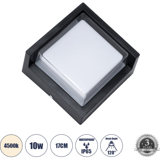 GloboStar Apex ��������� ������ ������ ����������/���������� ����� Led 10W 1050lm 120� AC175-265V ��������� IP65 - �������� ���� - ������ ����� 4500K - �17 x �17 x �9cm - ����� - Bridgelux Chip - 3 ������ ������� - (60770)