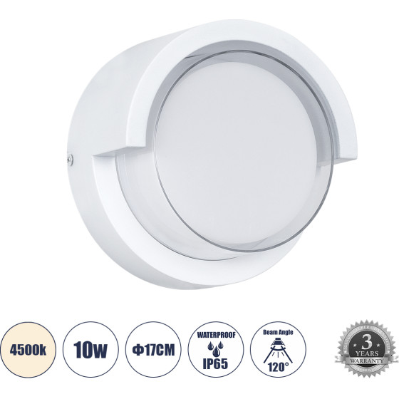 GloboStar Apex ��������� ������ ������ ����������/���������� ����� Led 10W 1050lm 120� AC175-265V ��������� IP65 - �������� ���� - ������ ����� 4500K - �17 x �9cm - ����� - Bridgelux Chip - 3 ������ ������� - (60766)
