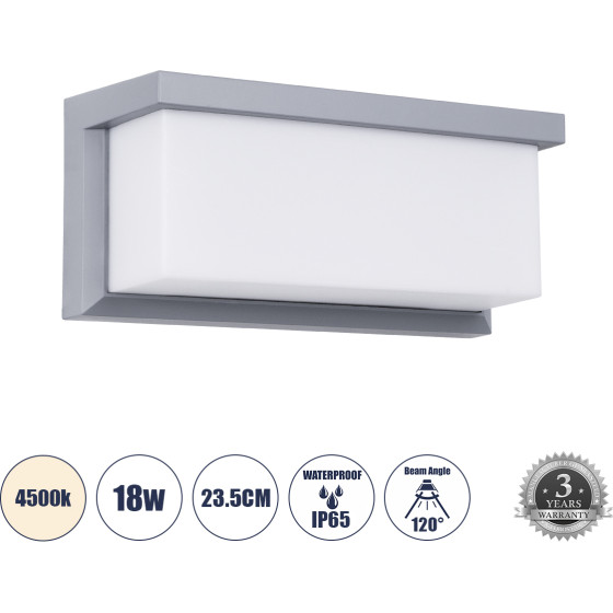 GloboStar Cityscape ��������� ������ ������ ����������/���������� ����� Led 18W 1890lm 120� AC175-265V ��������� IP65 - �������� ���� - ������ ����� 4500K - �23.5 x �11 x �10cm - ���� - Bridgelux Chip - 3 ������ ������� - (60698)